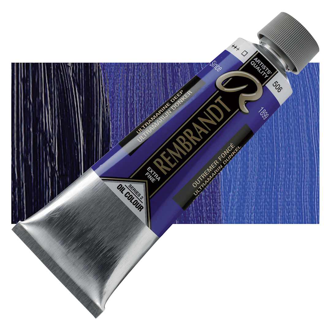 Open in modal - Rembrandt Artists' Oil Color - Ultramarine Deep, 150 ml tube and swatch