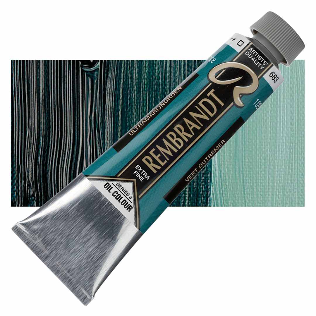 Open in modal - Rembrandt Artists' Oil Color - Ultramarine Green, 40 ml tube and swatch