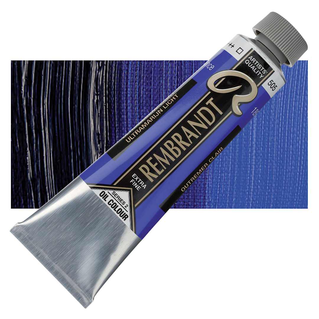 Open in modal - Rembrandt Artists' Oil Color - Ultramarine Light, 40 ml tube and swatch