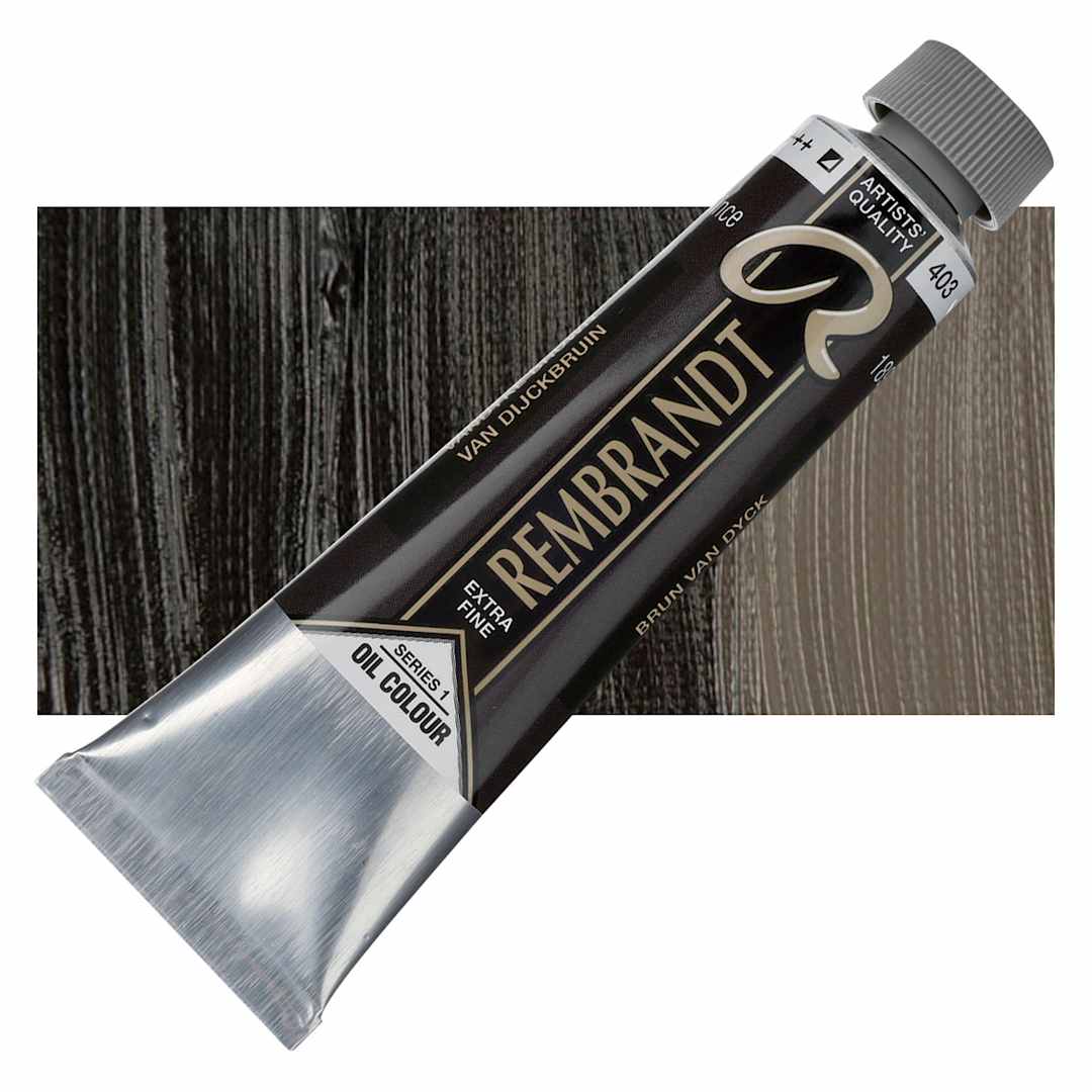 Open in modal - Rembrandt Artists' Oil Color - Vandyke Brown, 40 ml tube and swatch