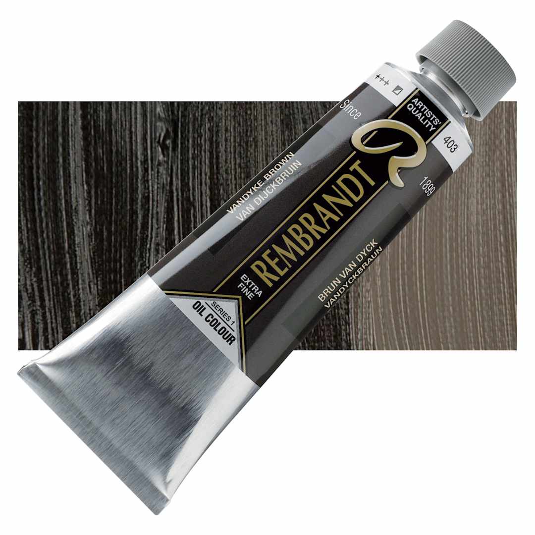 Open in modal - Rembrandt Artists' Oil Color - Vandyke Brown, 150 ml tube and swatch