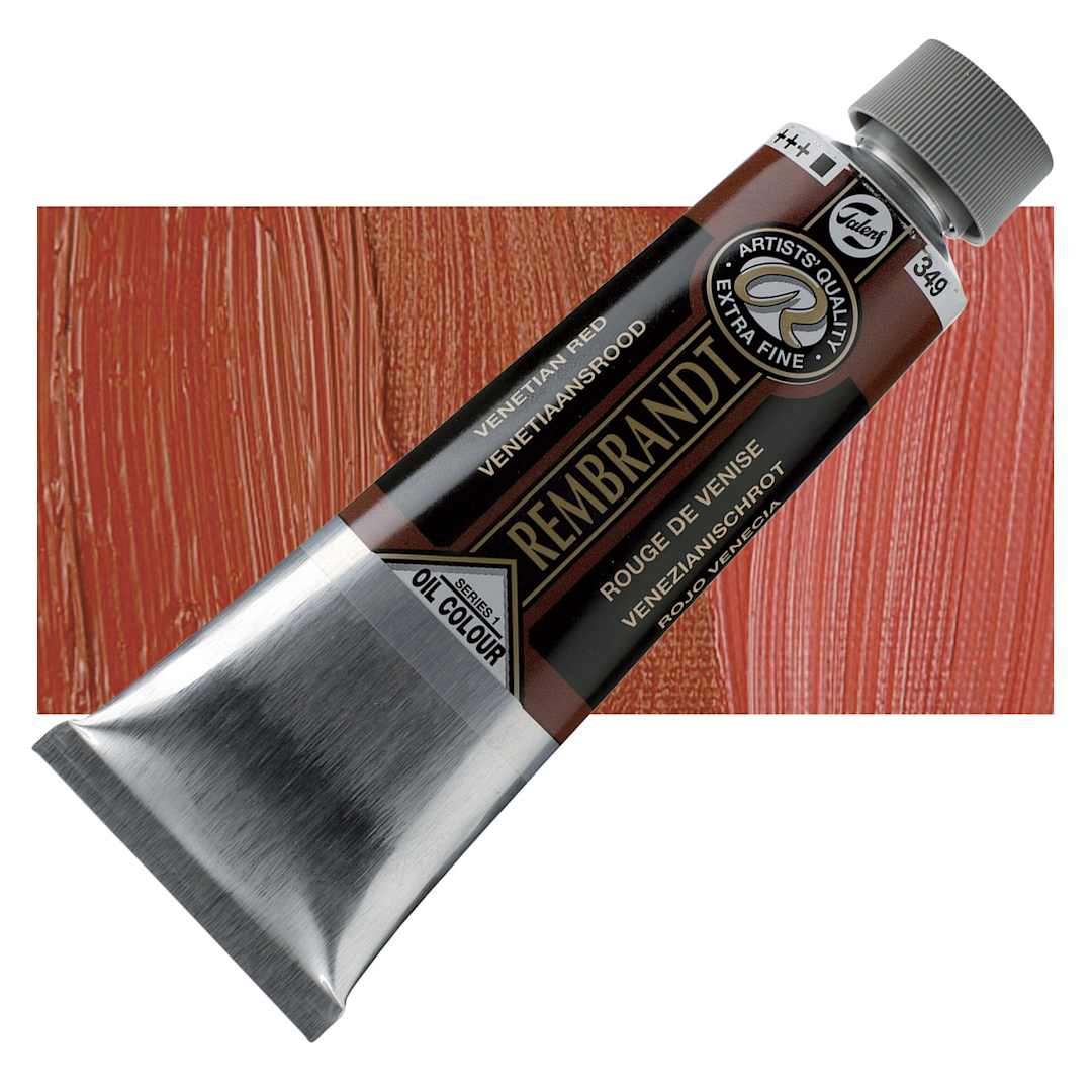 Open in modal - Rembrandt Artists' Oil Color - Venetian Red, 150 ml tube and swatch