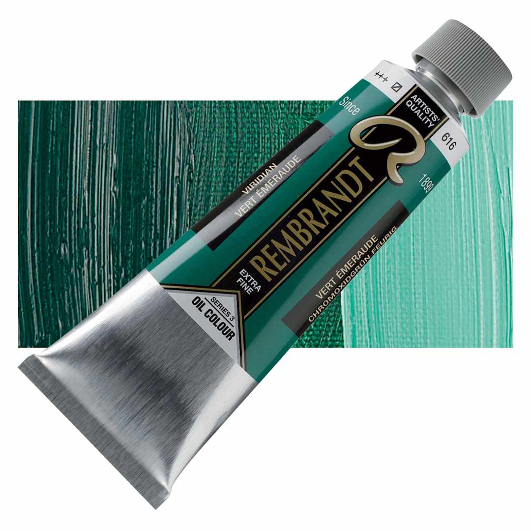 Open in modal - Rembrandt Artists' Oil Color - Viridian, 150 ml tube and swatch