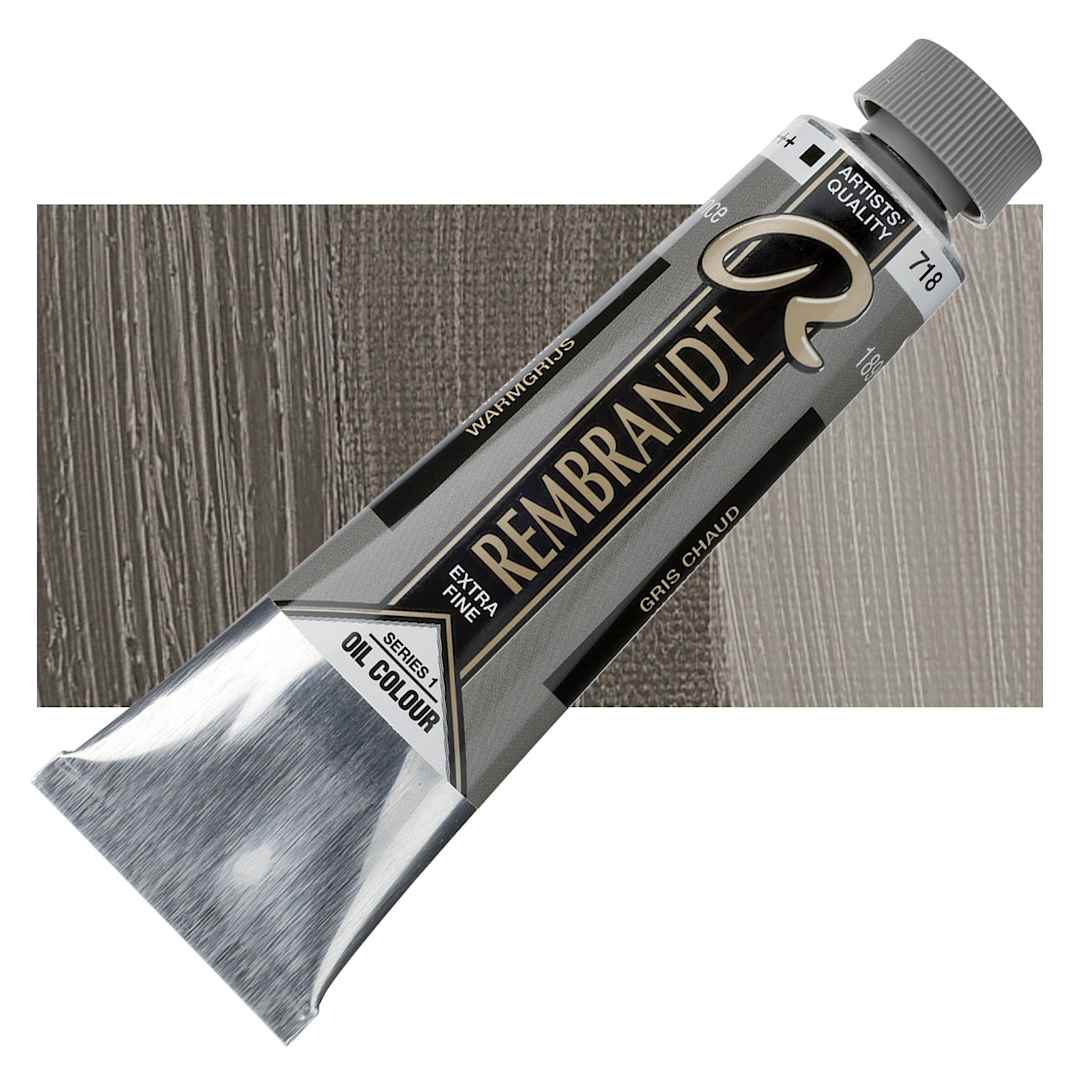 Open in modal - Rembrandt Artists' Oil Color - Warm Gray, 40 ml tube and swatch