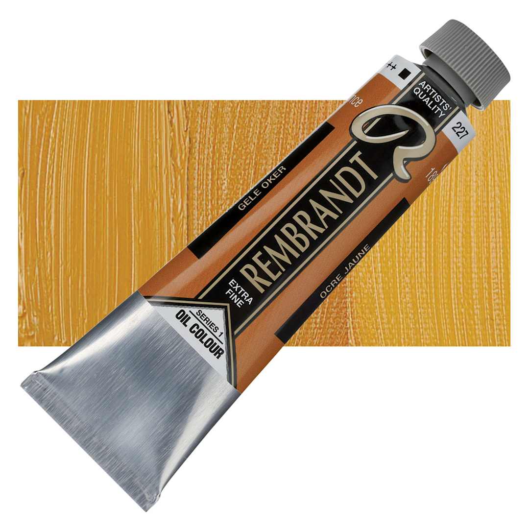 Open in modal - Rembrandt Artists' Oil Color - Yellow Ochre, 40 ml tube and swatch