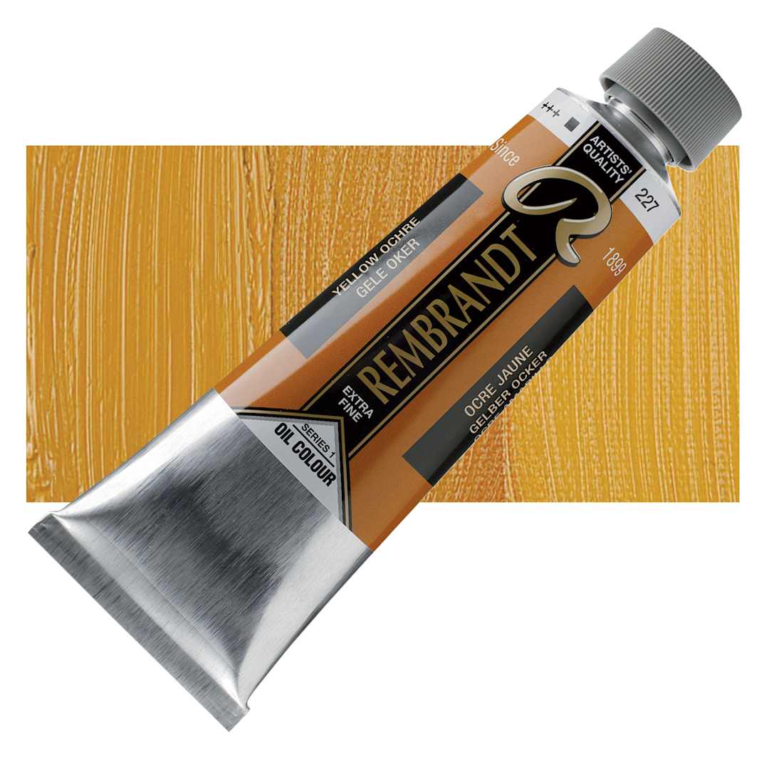 Open in modal - Rembrandt Artists' Oil Color - Yellow Ochre, 150 ml tube and swatch