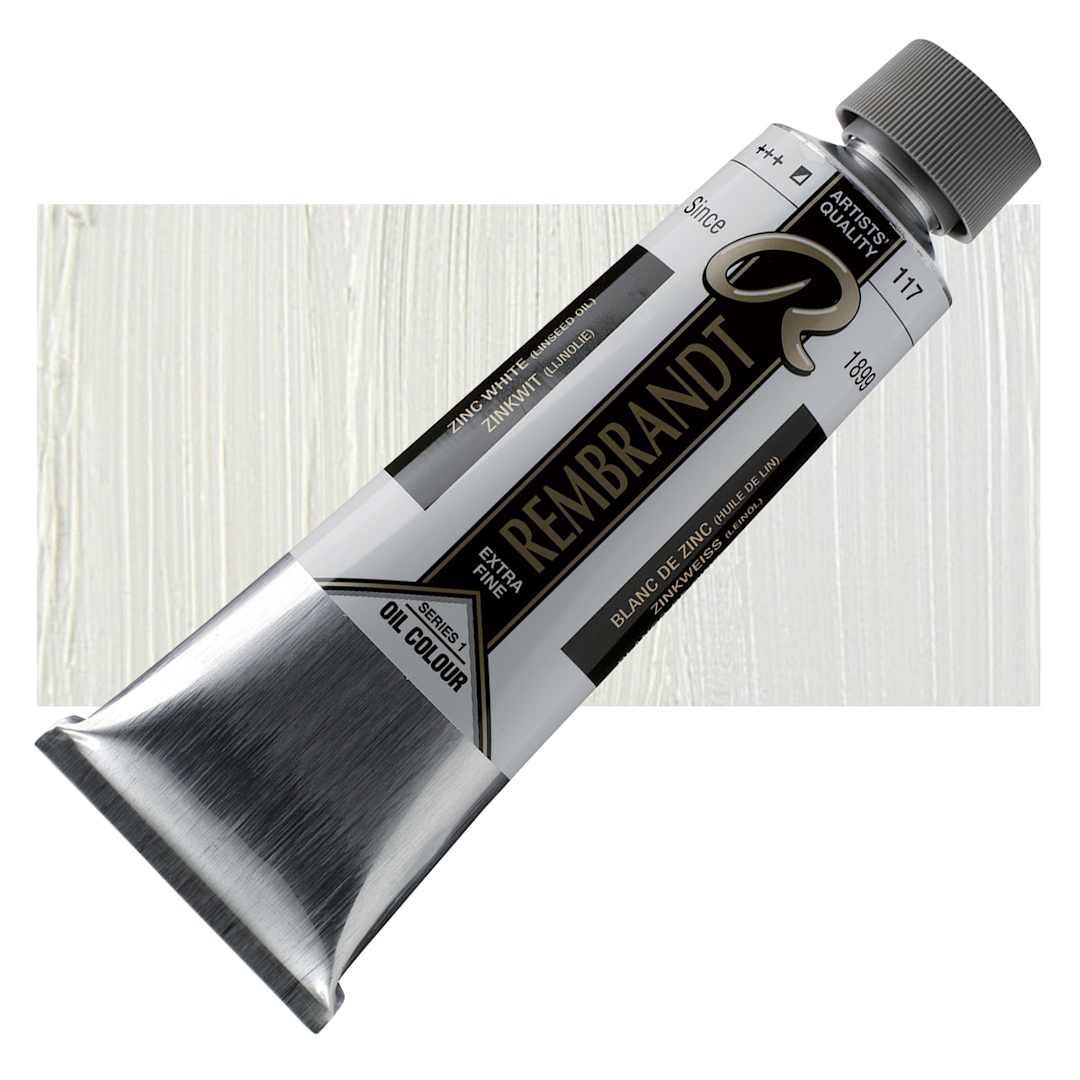 Open in modal - Rembrandt Artists' Oil Color - Zinc White (Linseed), 150 ml tube and swatch