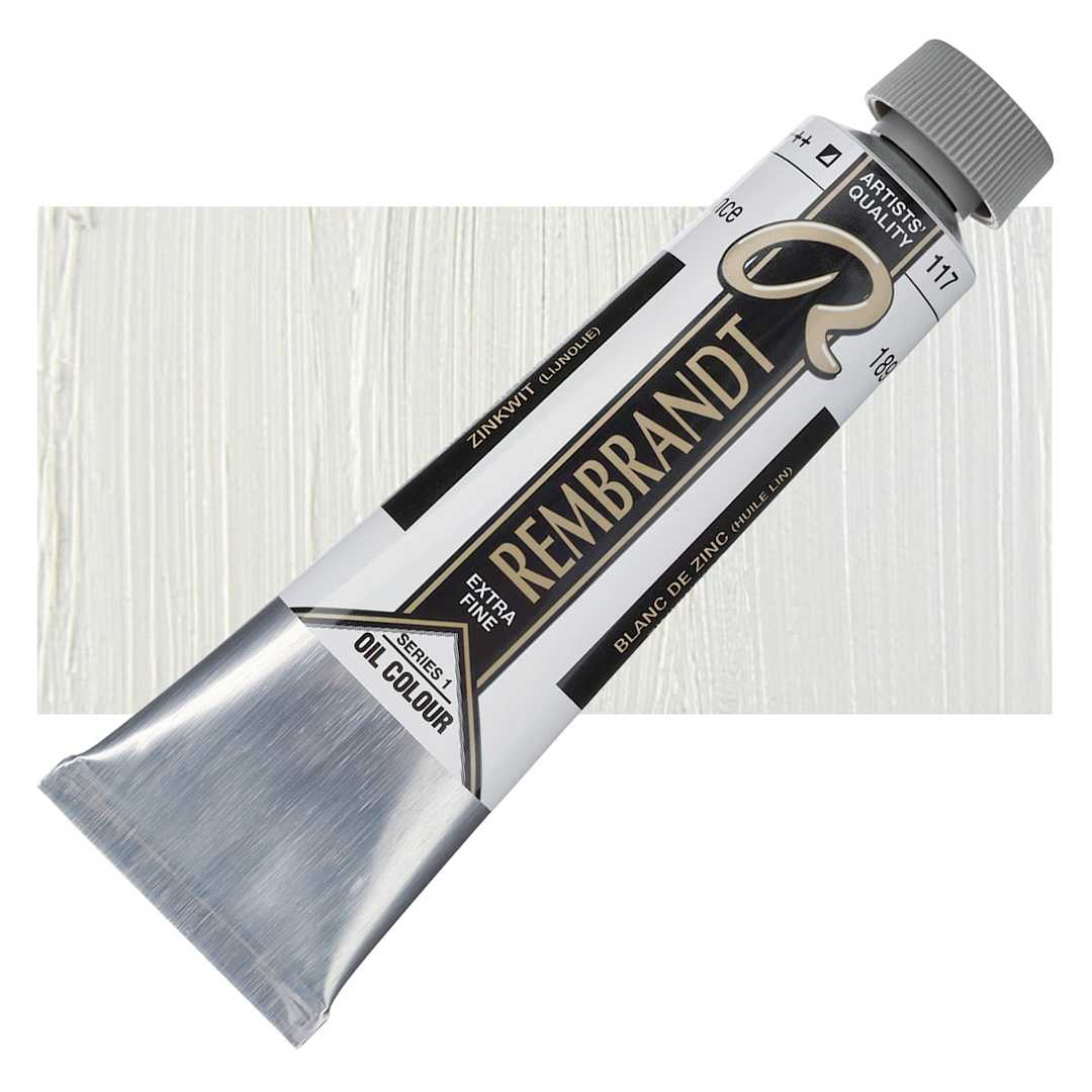 Open in modal - Rembrandt Artists' Oil Color - Zinc White (Linseed), 40 ml tube and swatch