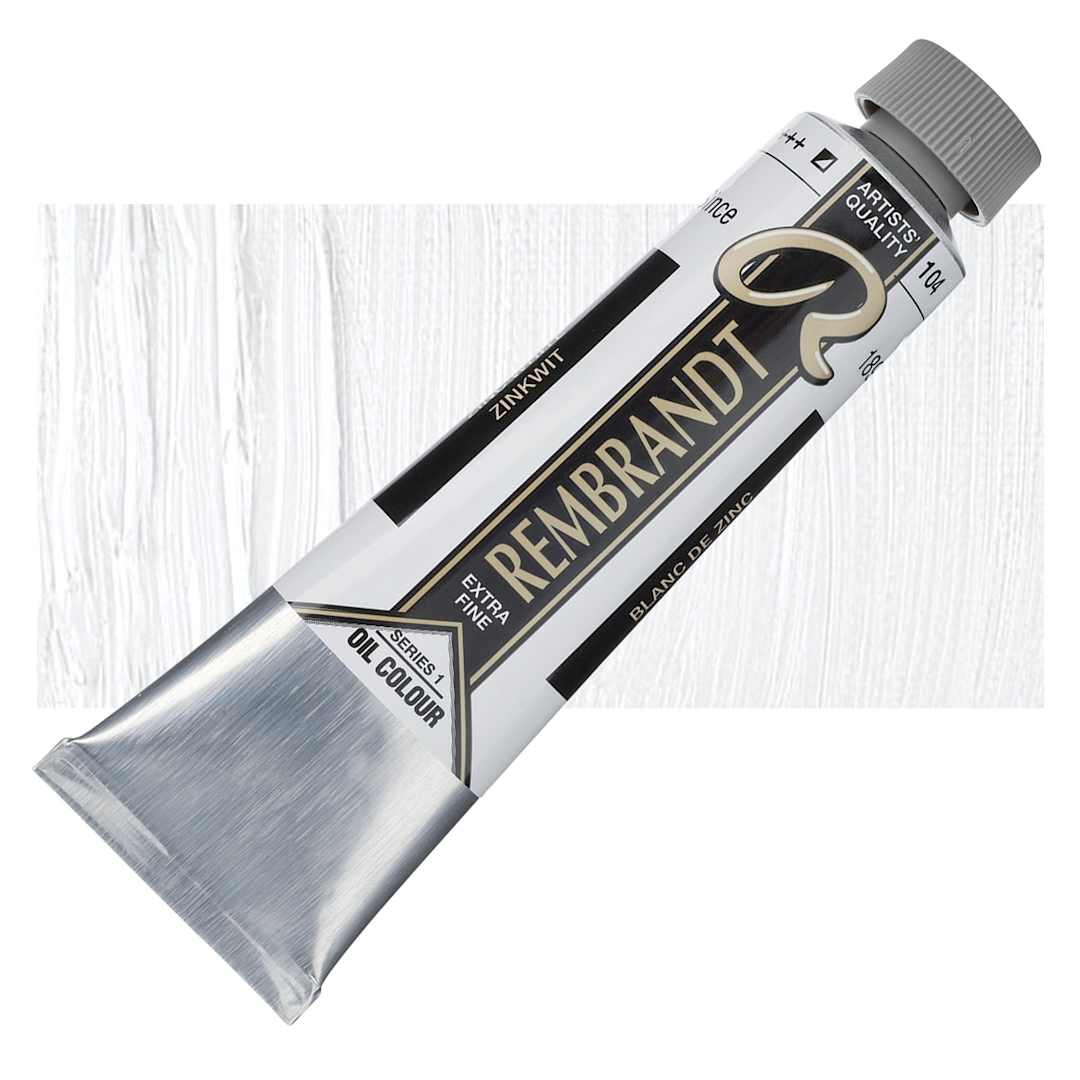 Open in modal - Rembrandt Artists' Oil Color - Zinc White (Safflower), 40 ml tube and swatch