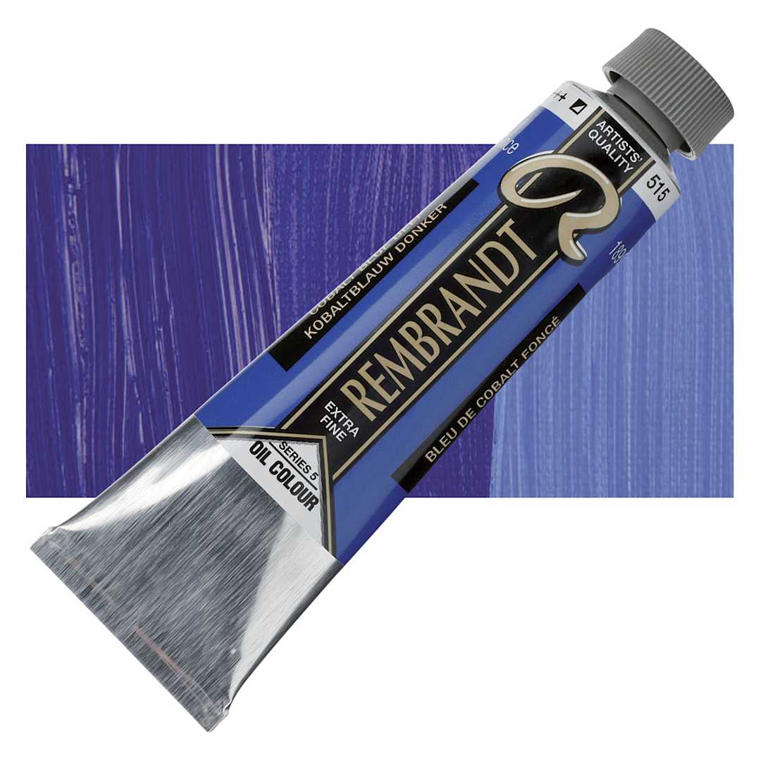 Open in modal - Rembrandt Artists' Oil Color - Cobalt Blue Deep, 40 ml tube and swatch