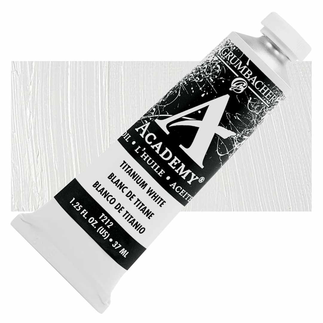 Open in modal - Grumbacher Academy Oil Color - Titanium White, 37 ml tube and swatch