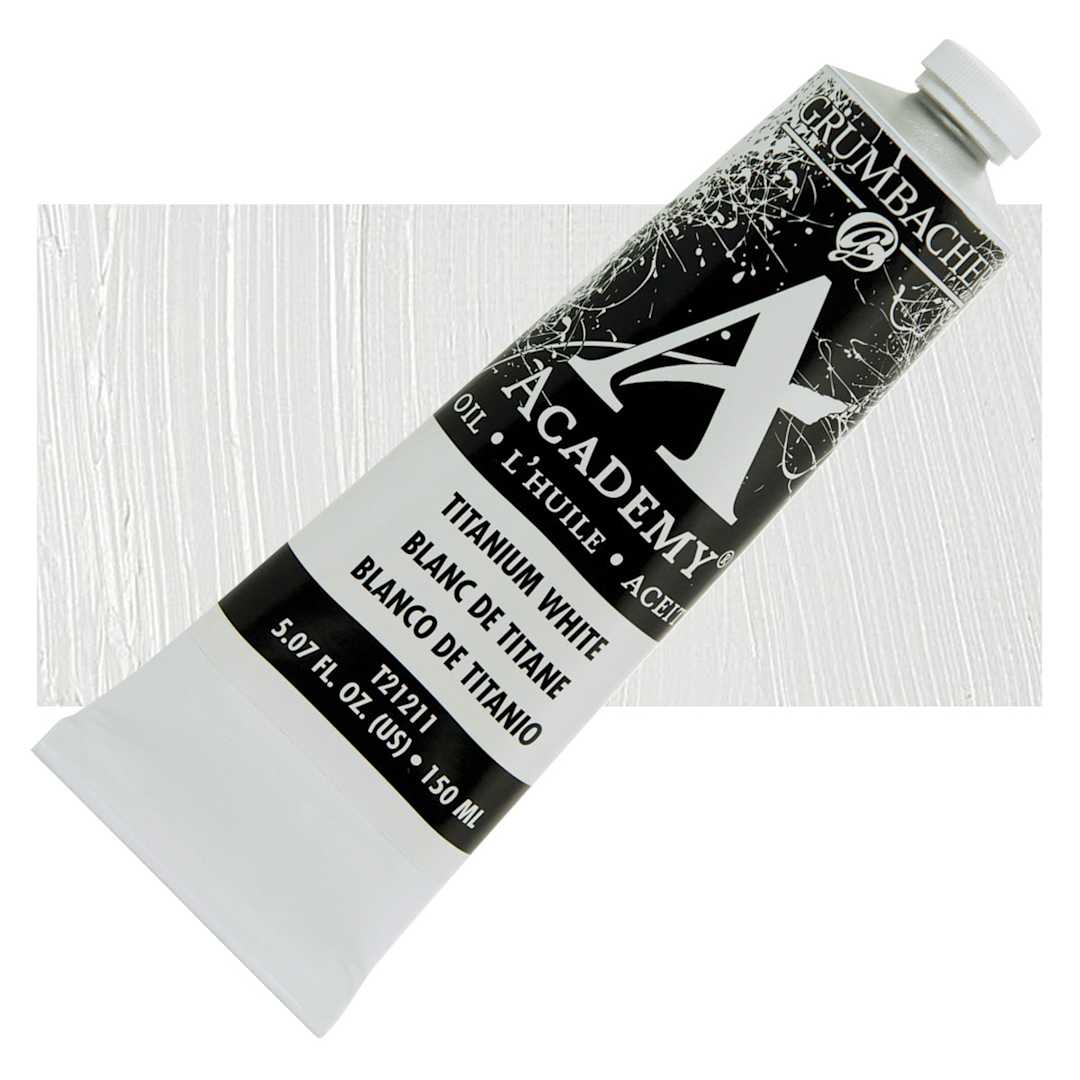 Open in modal - Grumbacher Academy Oil Color - Titanium White, 150 ml tube and swatch