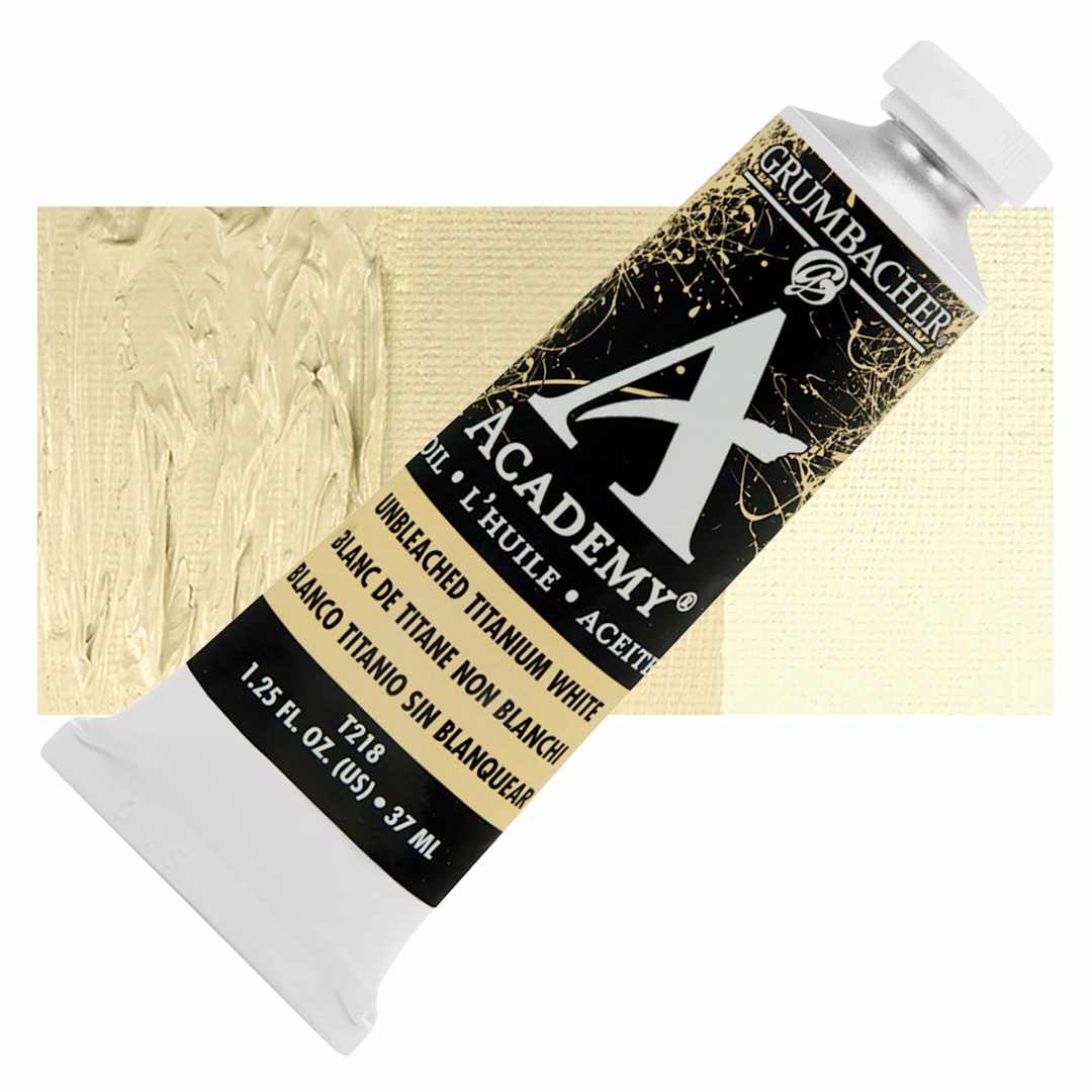 Open in modal - Grumbacher Academy Oil Color - Unbleached Titanium White, 37 ml tube and swatch