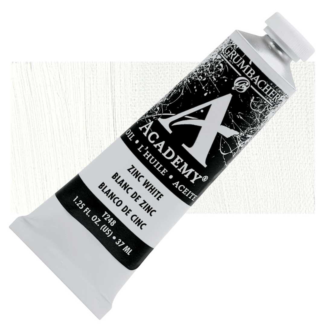 Open in modal - Grumbacher Academy Oil Color - Zinc White, 37 ml tube and swatch