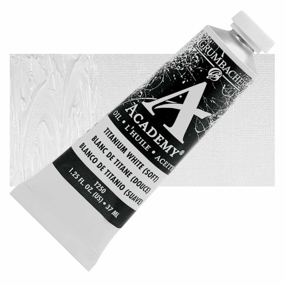 Open in modal - Grumbacher Academy Oil Color - Titanium White Soft, 37 ml tube and swatch
