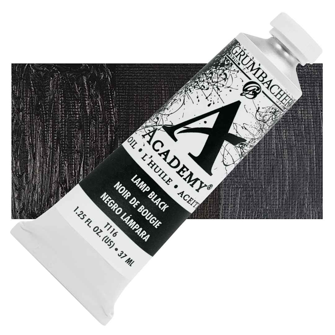 Open in modal - Grumbacher Academy Oil Color - Lamp Black, 37 ml tube and swatch