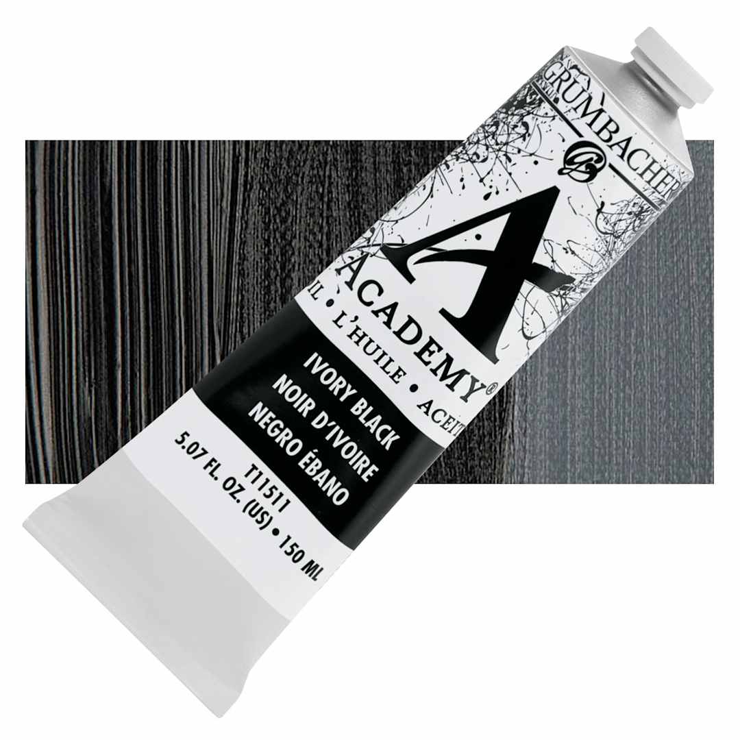 Open in modal - Grumbacher Academy Oil Color - Ivory Black, 150 ml tube and swatch