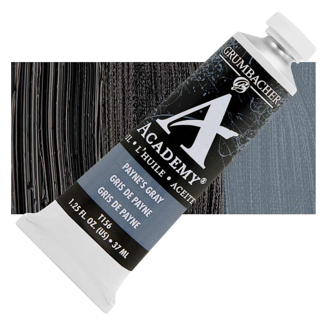 Open in modal - Grumbacher Academy Oil Color - Payne's Gray, 37 ml tube and swatch