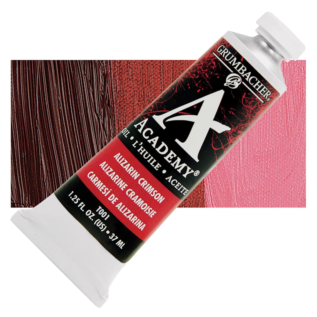 Open in modal - Grumbacher Academy Oil Color - Alizarin Crimson, 37 ml tube and swatch