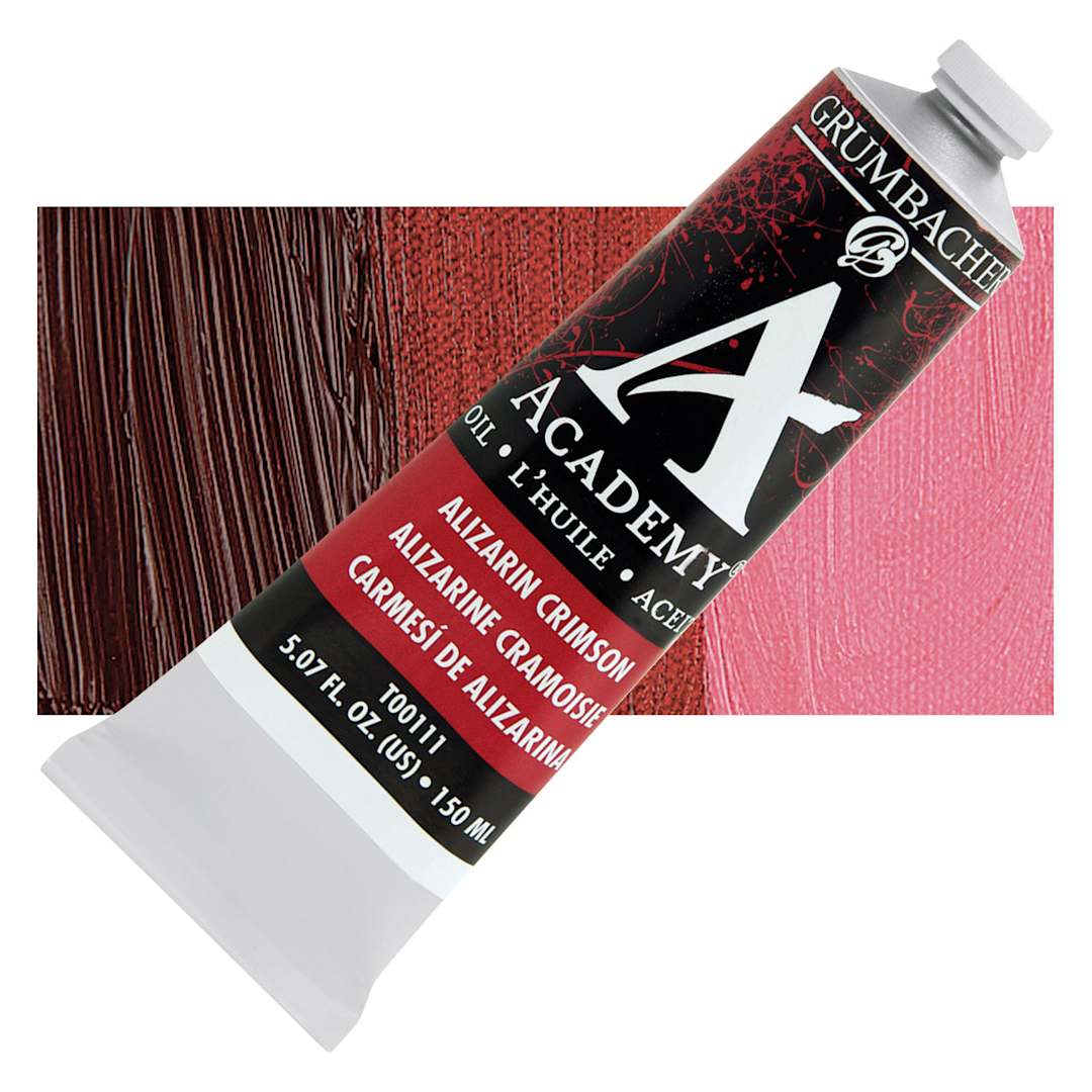 Open in modal - Grumbacher Academy Oil Color - Alizarin Crimson, 150 ml tube and swatch