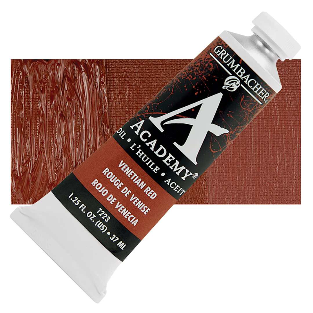 Open in modal - Grumbacher Academy Oil Color - Venetian Red, 37 ml tube and swatch