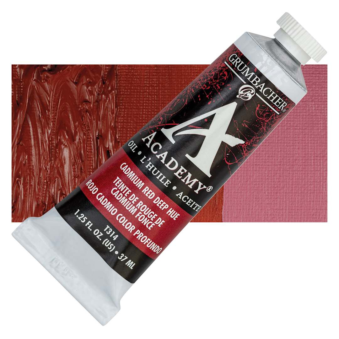Open in modal - Grumbacher Academy Oil Color - Cadmium Red Deep Hue, 37 ml tube and swatch