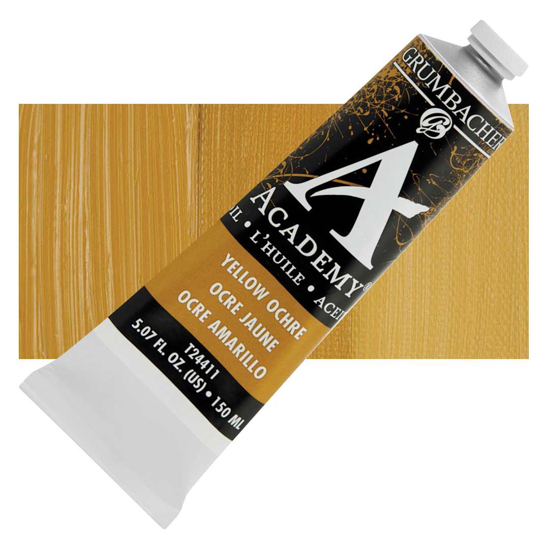 Open in modal - Grumbacher Academy Oil Color - Yellow Ochre, 150 ml tube and swatch