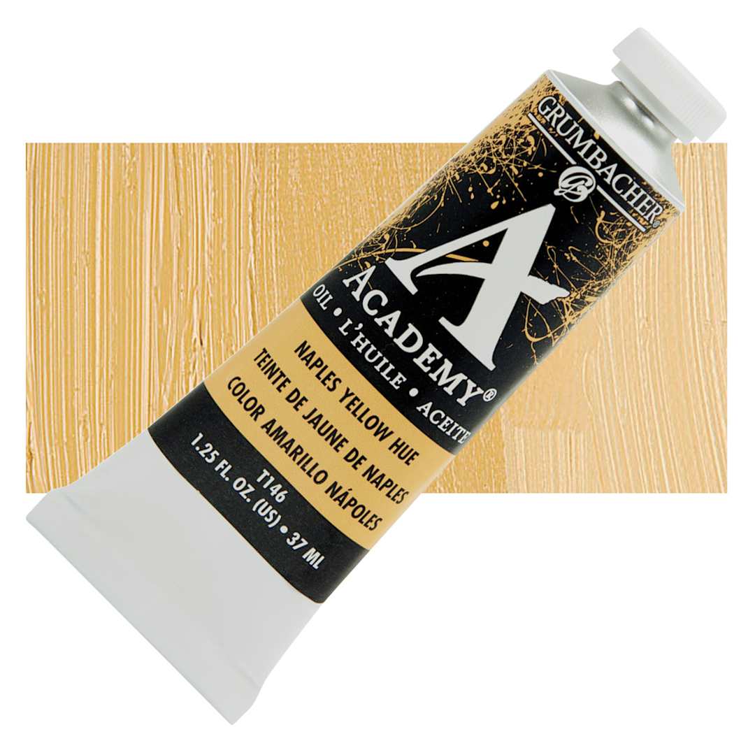 Open in modal - Grumbacher Academy Oil Color - Naples Yellow Hue, 37 ml tube and swatch