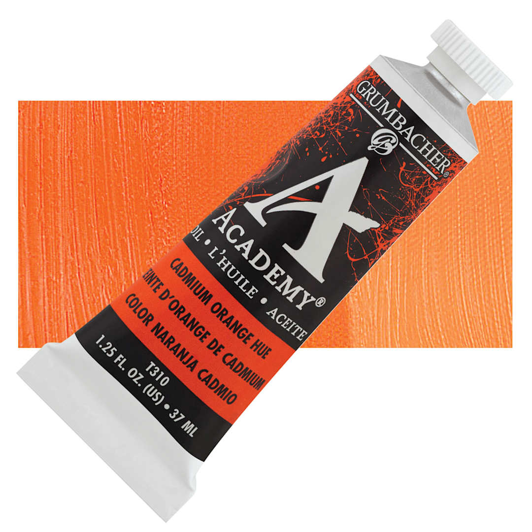 Open in modal - Grumbacher Academy Oil Color - Cadmium Orange Hue, 37 ml tube and swatch