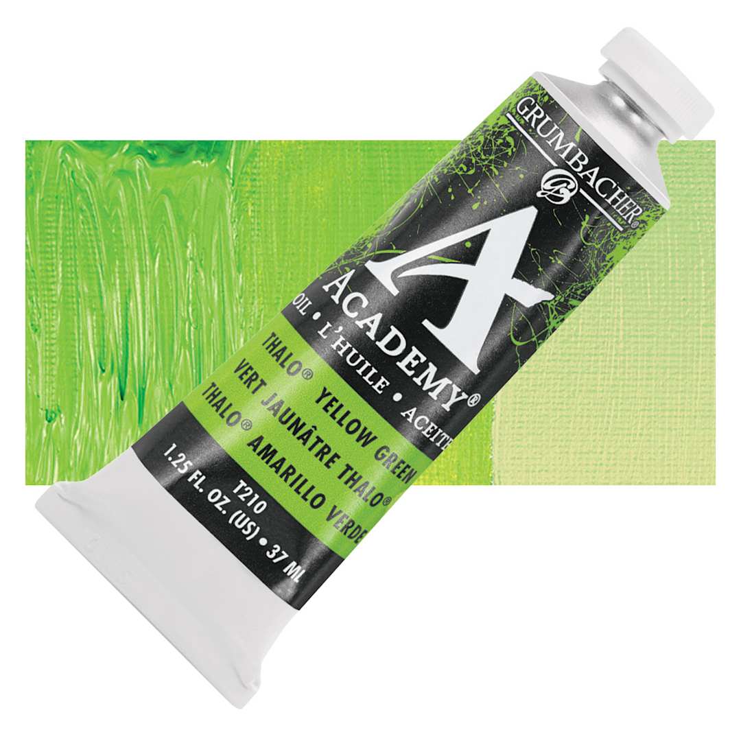 Open in modal - Grumbacher Academy Oil Color - Thalo Yellow Green, 37 ml tube and swatch