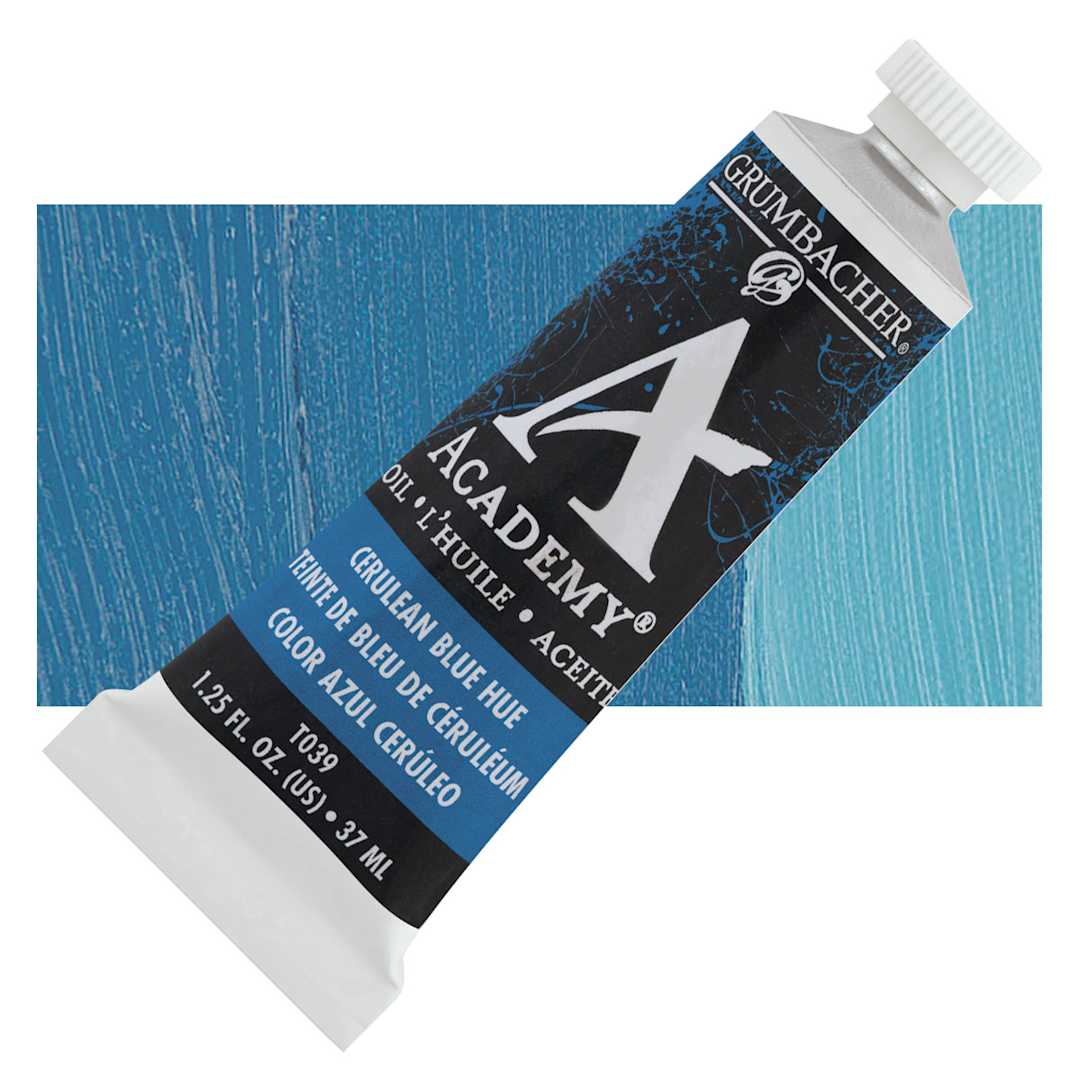 Open in modal - Grumbacher Academy Oil Color - Cerulean Blue Hue, 37 ml tube and swatch