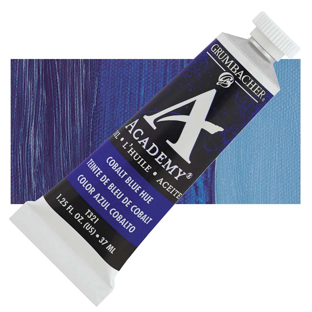 Open in modal - Grumbacher Academy Oil Color - Cobalt Blue Hue, 37 ml tube and swatch
