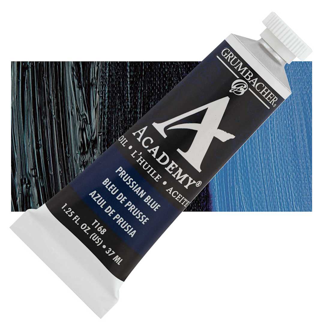 Open in modal - Grumbacher Academy Oil Color - Prussian Blue, 37 ml tube and swatch