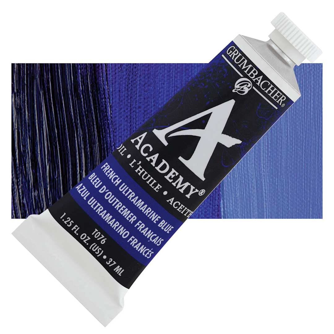 Open in modal - Grumbacher Academy Oil Color - French Ultramarine Blue, 37 ml tube and swatch
