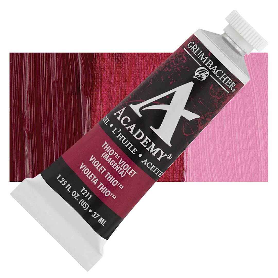 Open in modal - Grumbacher Academy Oil Color - Thio Violet, 37 ml tube and swatch