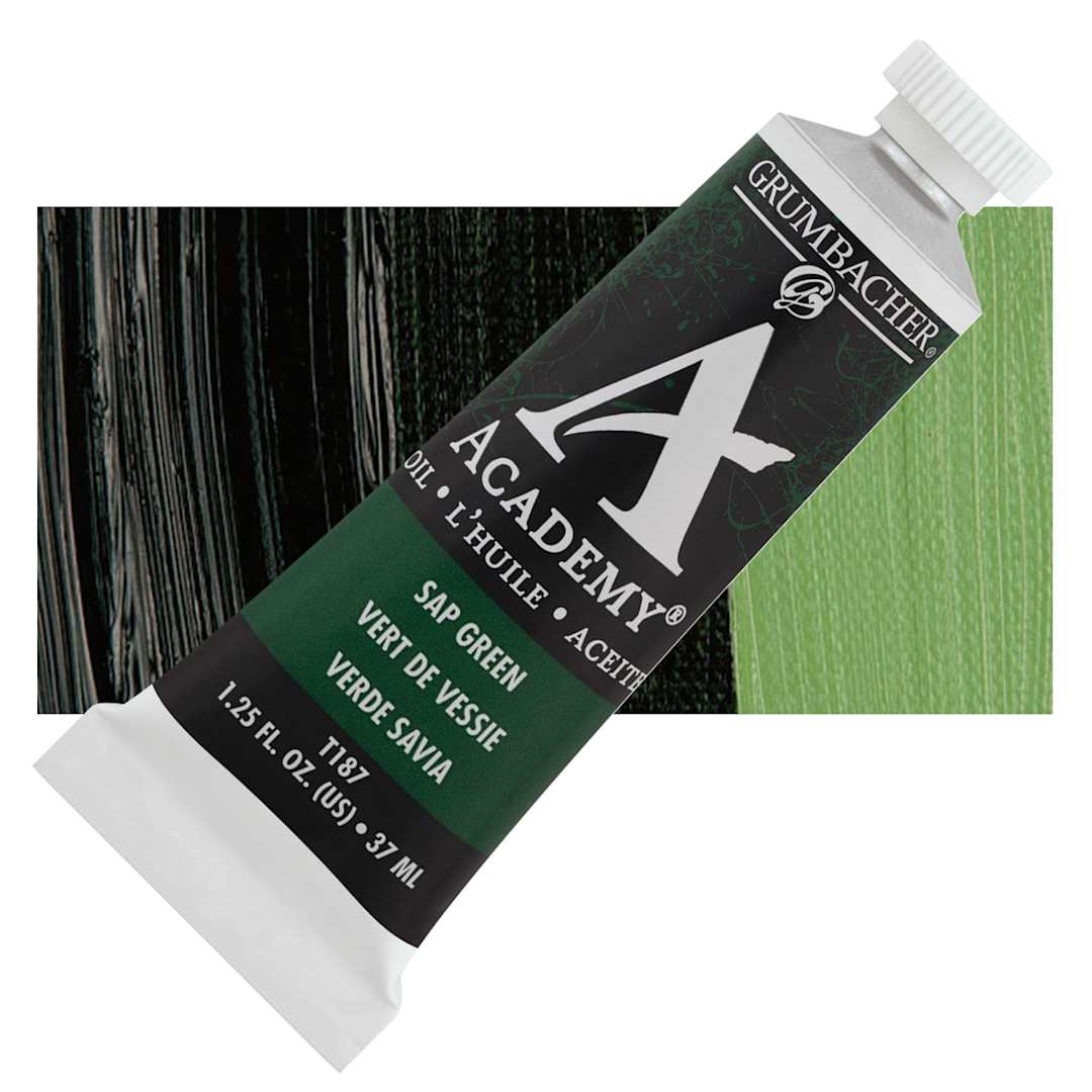 Open in modal - Grumbacher Academy Oil Color - Sap Green, 37 ml tube and swatch