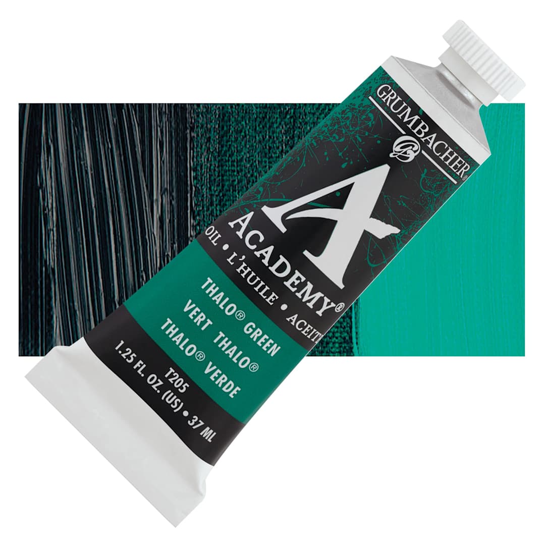 Open in modal - Grumbacher Academy Oil Color - Thalo Green (Blue Shade), 37 ml tube and swatch