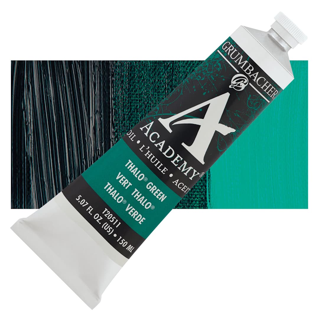Open in modal - Grumbacher Academy Oil Color - Thalo Green (Blue Shade), 150 ml tube and swatch