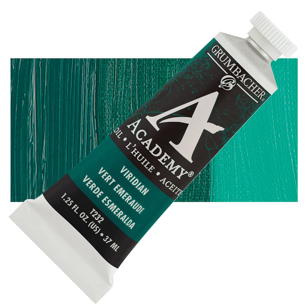 Open in modal - Grumbacher Academy Oil Color - Viridian Hue, 37 ml tube and swatch