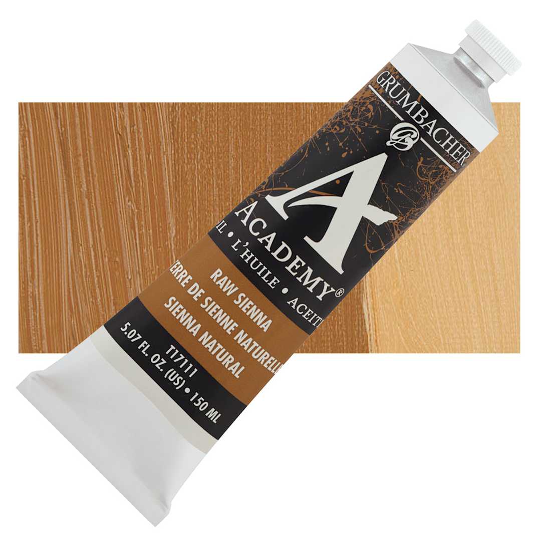 Open in modal - Grumbacher Academy Oil Color - Raw Sienna, 150 ml tube and swatch