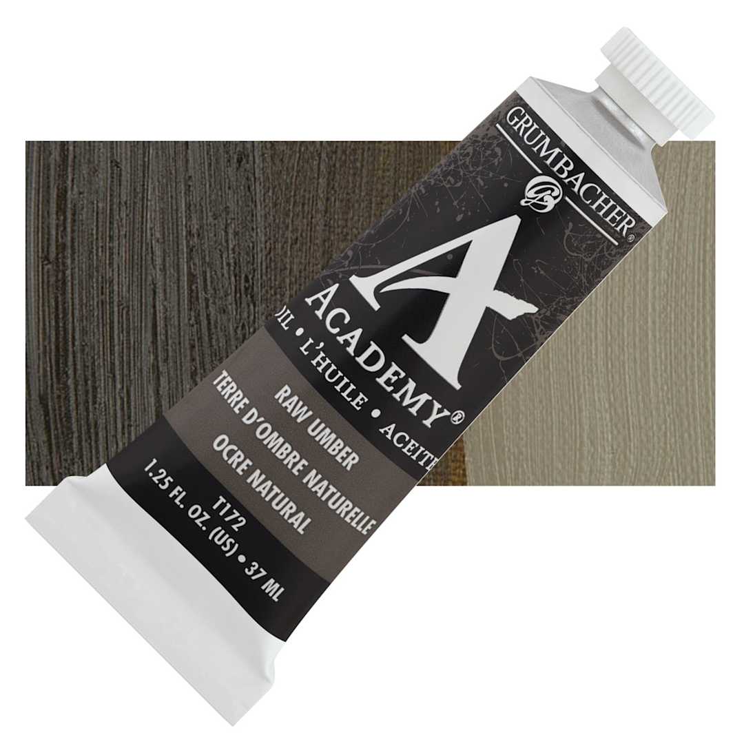 Open in modal - Grumbacher Academy Oil Color - Raw Umber, 37 ml tube and swatch