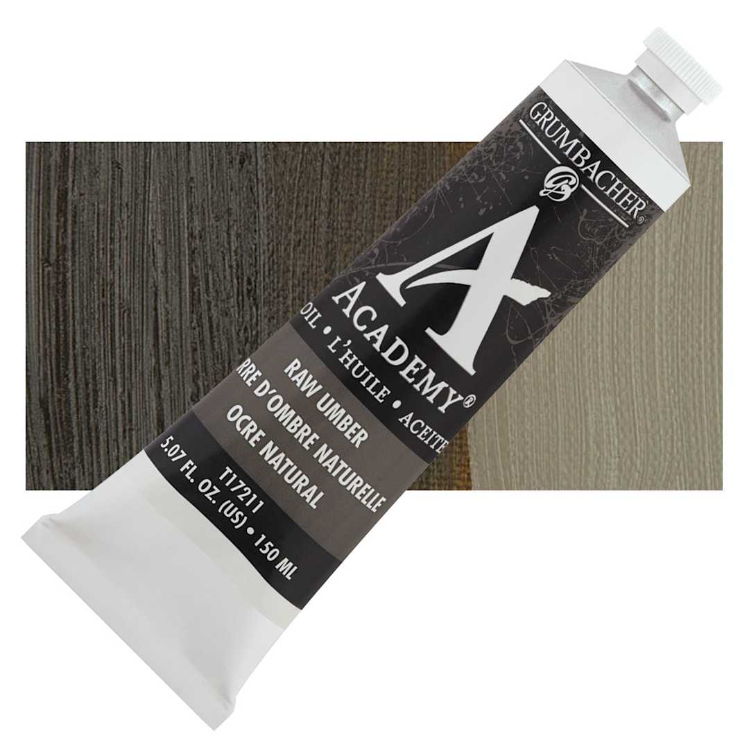 Open in modal - Grumbacher Academy Oil Color - Raw Umber, 150 ml tube and swatch