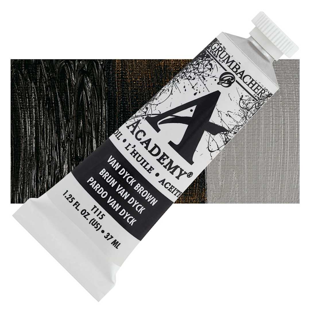 Open in modal - Grumbacher Academy Oil Color - Van Dyke Brown, 37 ml tube and swatch