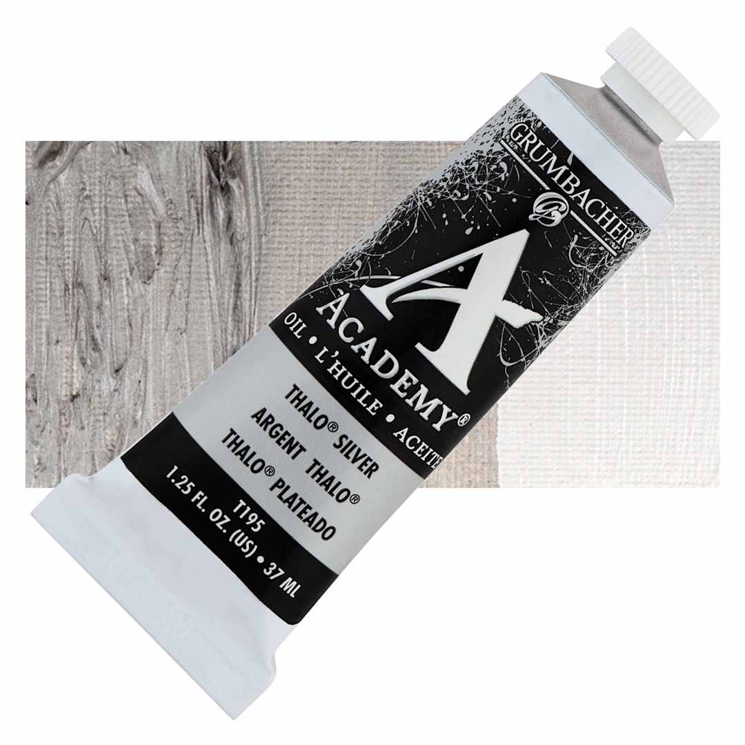 Open in modal - Grumbacher Academy Oil Color - Thalo Silver, 37 ml tube and swatch