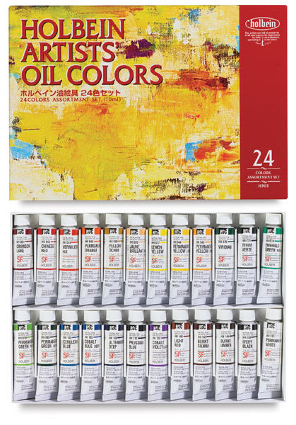 Open in modal - Holbein Artists' Oil Paint Sets - Set of 24 tubes in package storage tray with cover above