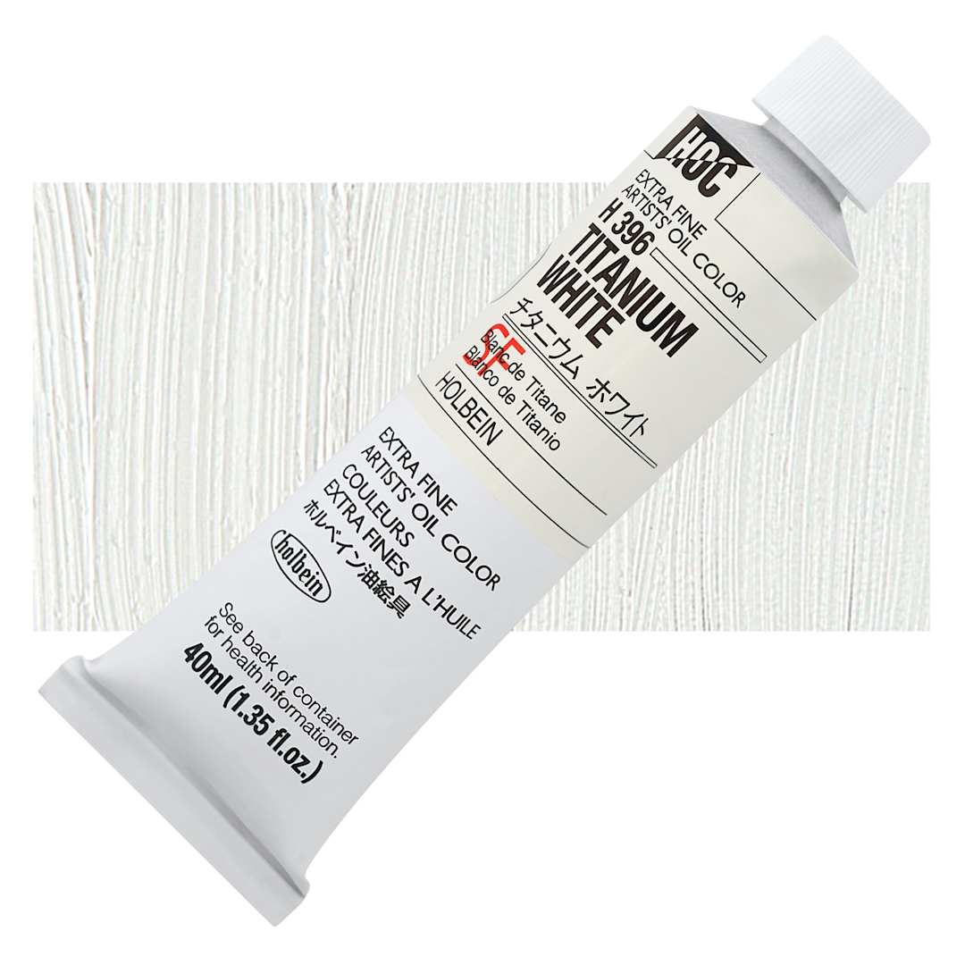 Open in modal - Holbein Artists' Oil Color - Titanium White, 40 ml tube and swatch