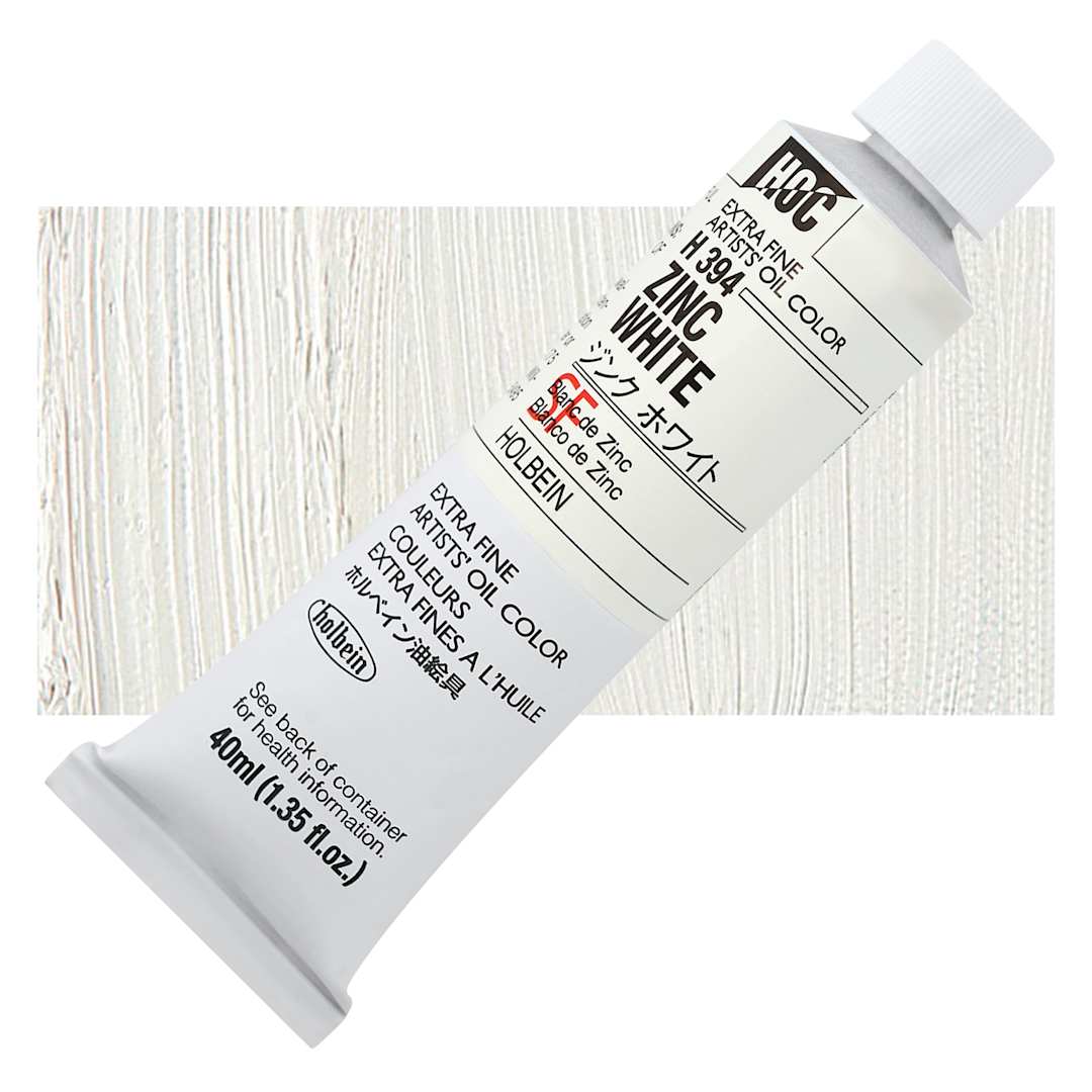 Open in modal - Holbein Artists' Oil Color - Zinc White, 40 ml tube and swatch