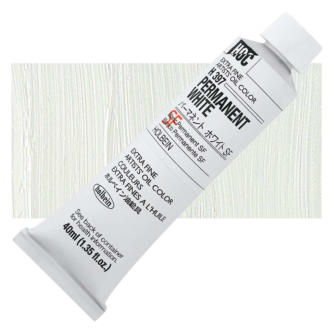 Open in modal - Holbein Artists' Oil Color - Permanent White SF, 40 ml tube and swatch