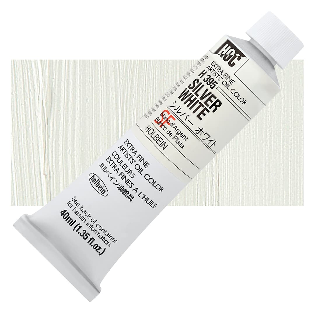 Open in modal - Holbein Artists' Oil Color - Silver White, 40 ml tube and swatch