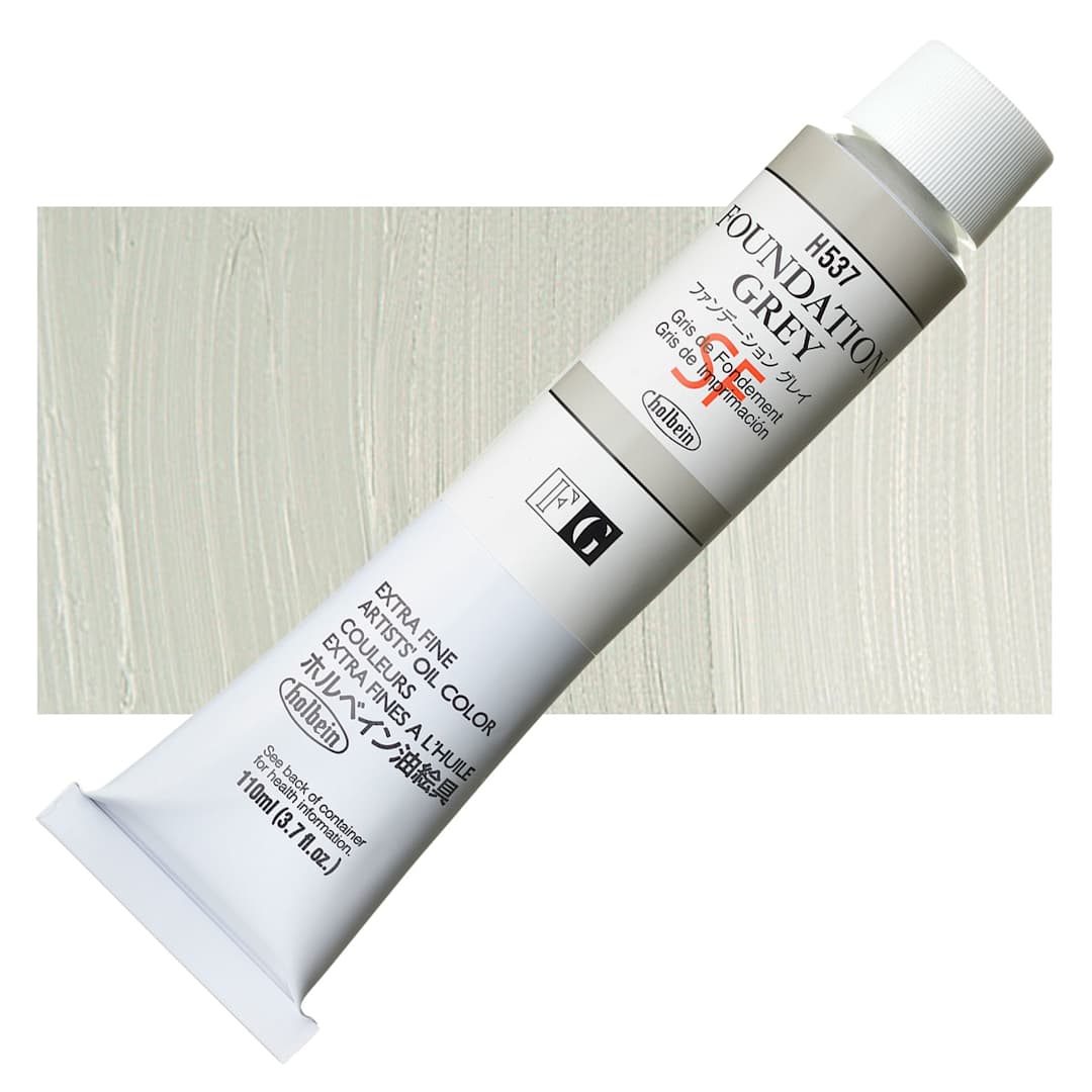 Open in modal - Holbein Artists' Oil Color - Foundation Gray, 110 ml tube and swatch